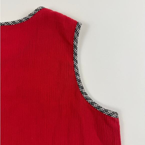 Vintage Red Boxy Fitted Embroidered & Beaded Sleeveless Folk Tank Top - Picture 6 of 6